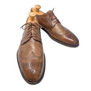 Mercanti Fiorentini 6703 Mid‎ Brown Leather Brogue Accent Wingtip Dress Oxford